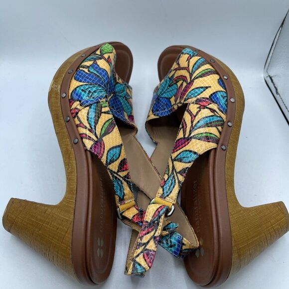 NATURALIZER N5 CONTOUR Wooden Heels Floral Slingback Shoes 9 - Picture 9 of 14